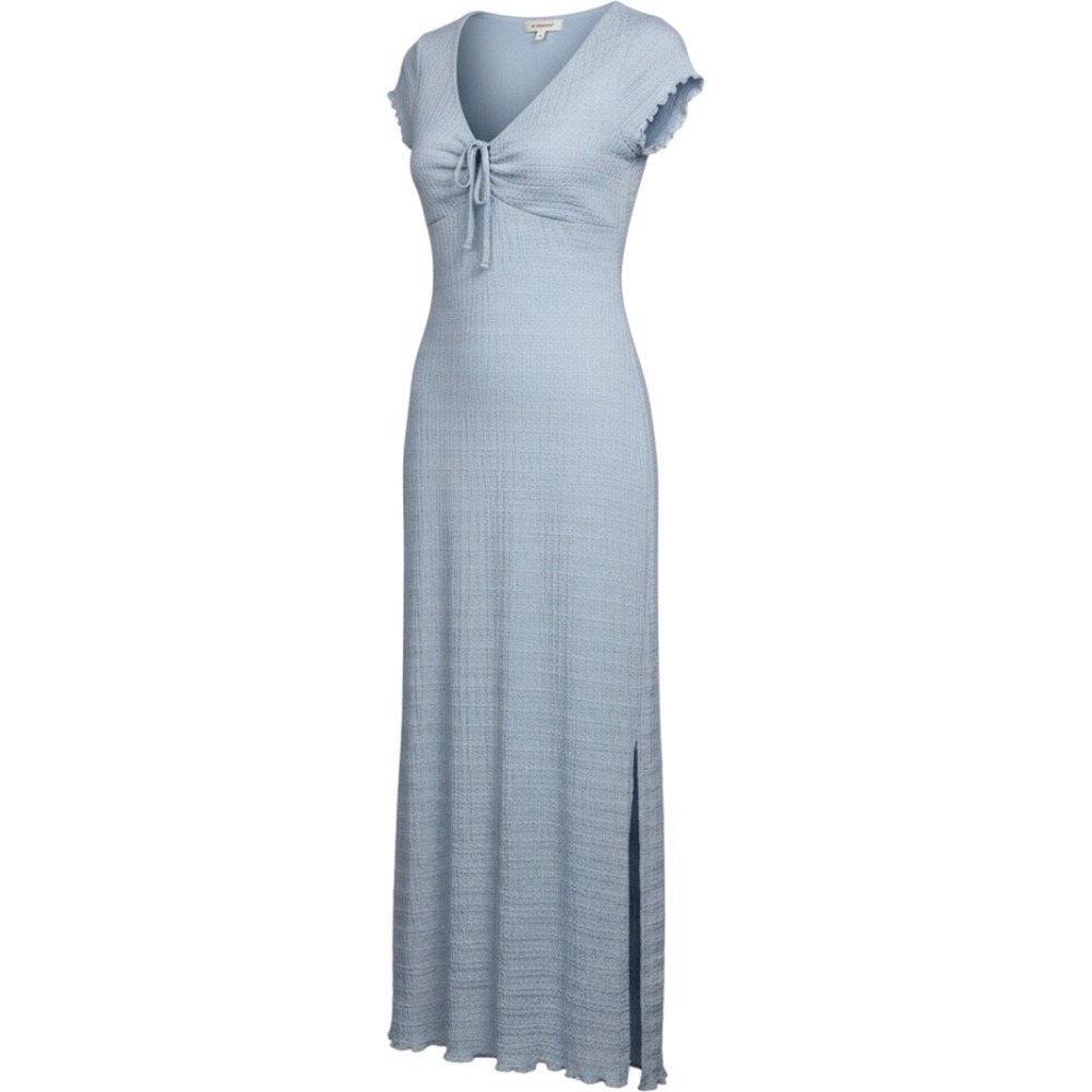 No Comment Light Blue Crinkle Texture Tie Front Maxi Dress Feminine